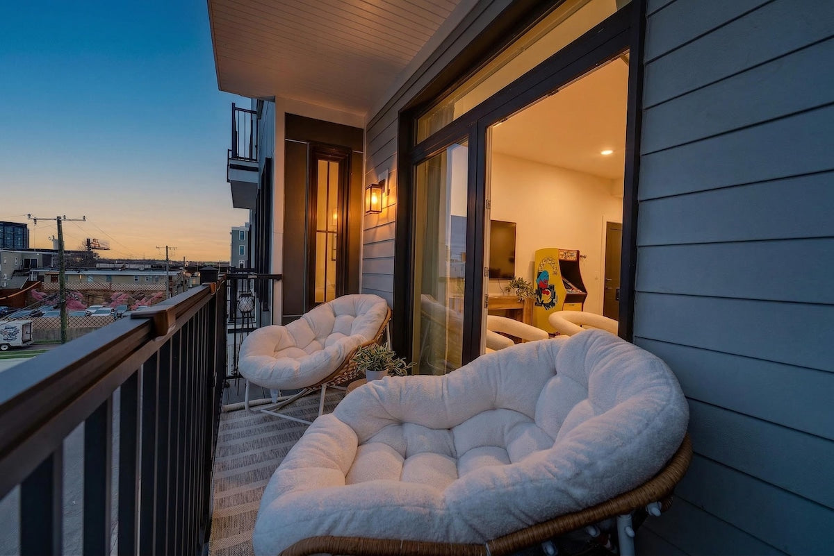 Somerville stylish 2BR — balcony at dusk